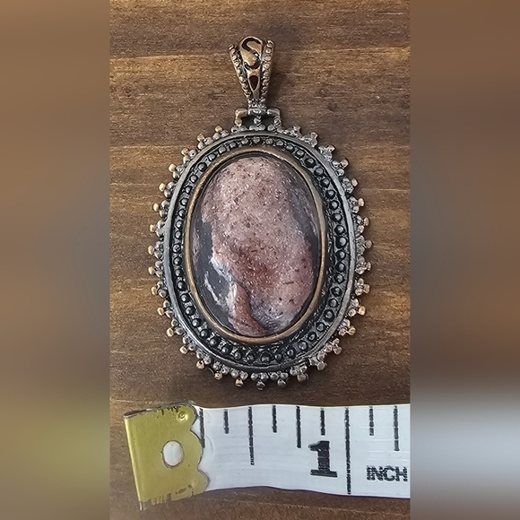 Handmade Pink Brown Rhodonite Gemstone Oval Pendant - Picture 6 of 7